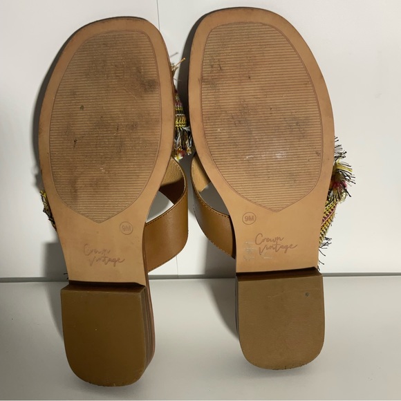Crown Vintage Somaya Fringe Boho Jeweled Slip on Leather Open Toe Sandals Tan 9M - Picture 15 of 16